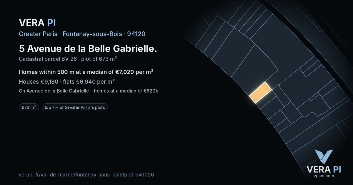 5 Avenue de la Belle Gabrielle, Fontenay-sous-Bois at night – the plot lit, the parcels around coloured by the prices near them