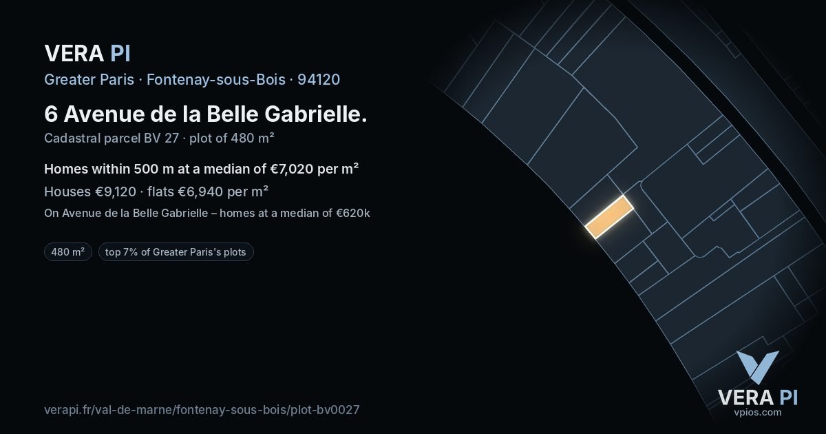 6 Avenue de la Belle Gabrielle, Fontenay-sous-Bois at night – the plot lit, the parcels around coloured by the prices near them
