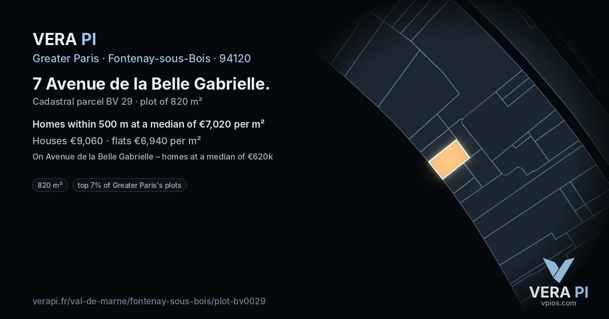7 Avenue de la Belle Gabrielle, Fontenay-sous-Bois at night – the plot lit, the parcels around coloured by the prices near them