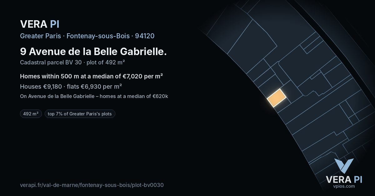 9 Avenue de la Belle Gabrielle, Fontenay-sous-Bois at night – the plot lit, the parcels around coloured by the prices near them