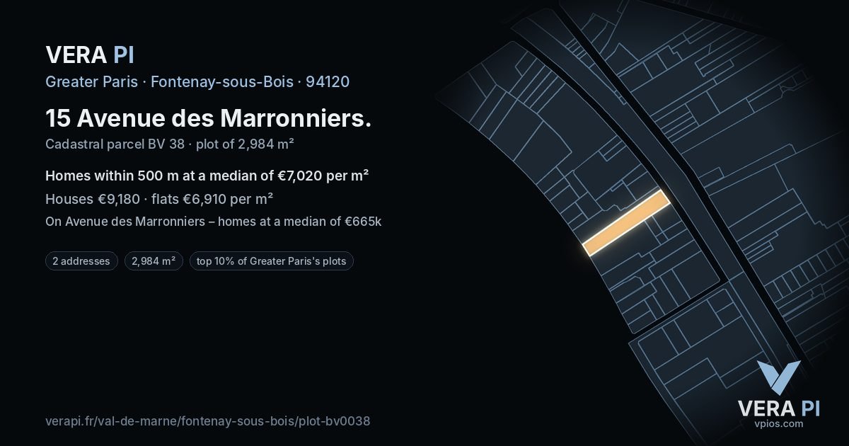 15 Avenue des Marronniers, Fontenay-sous-Bois at night – the plot lit, the parcels around coloured by the prices near them
