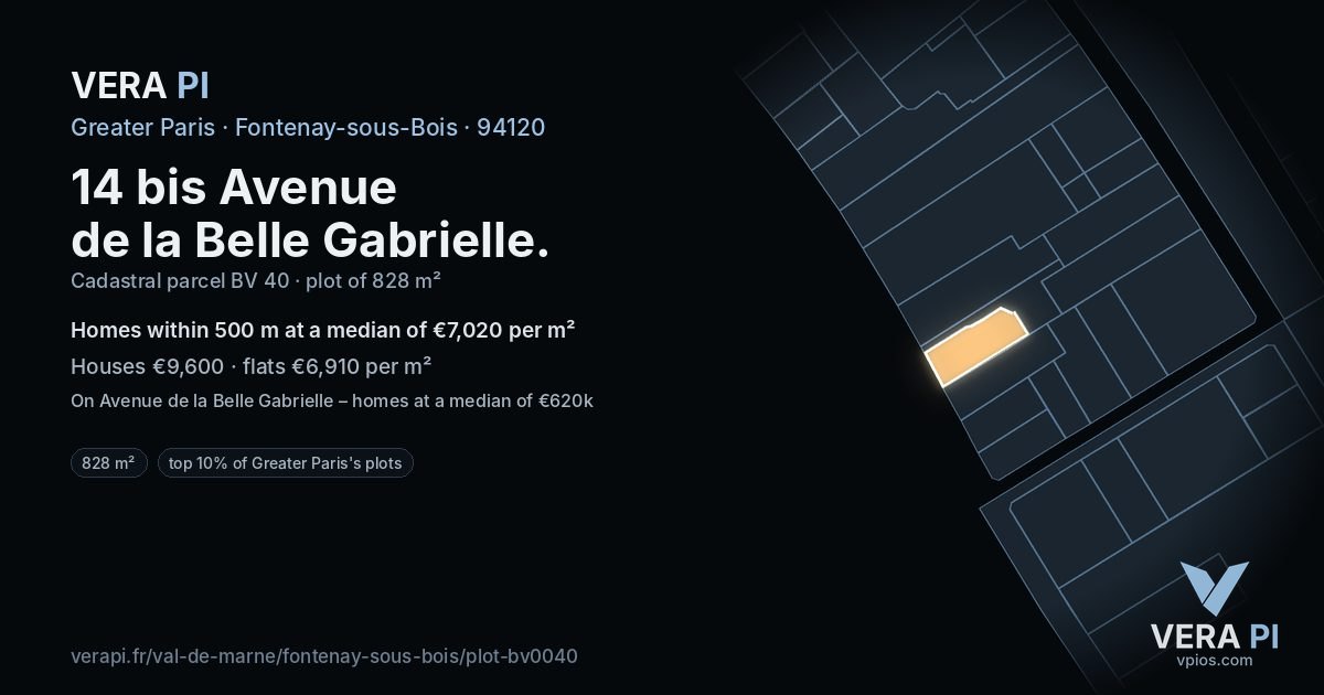 14 bis Avenue de la Belle Gabrielle, Fontenay-sous-Bois at night – the plot lit, the parcels around coloured by the prices near them