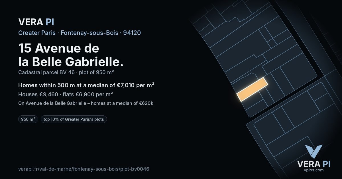 15 Avenue de la Belle Gabrielle, Fontenay-sous-Bois at night – the plot lit, the parcels around coloured by the prices near them