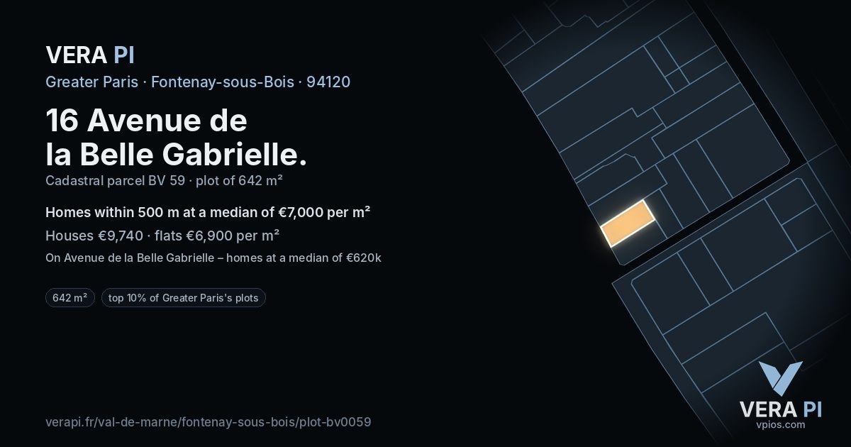 16 Avenue de la Belle Gabrielle, Fontenay-sous-Bois at night – the plot lit, the parcels around coloured by the prices near them