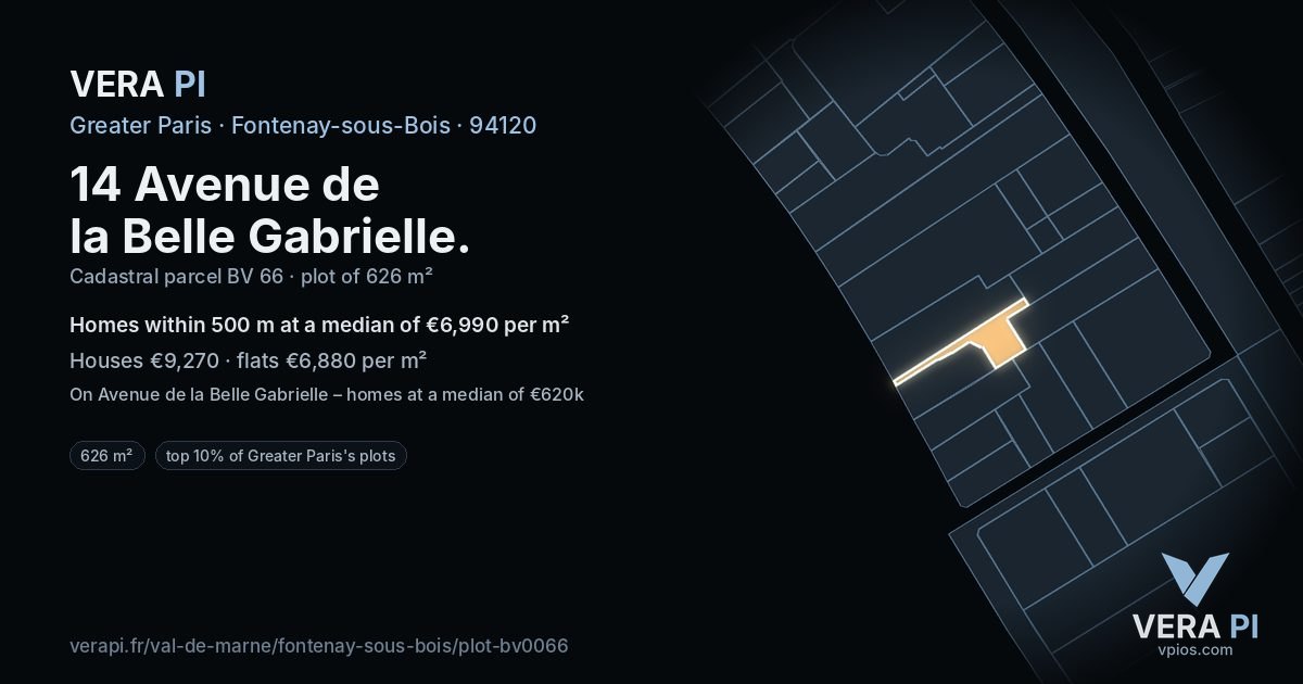 14 Avenue de la Belle Gabrielle, Fontenay-sous-Bois at night – the plot lit, the parcels around coloured by the prices near them
