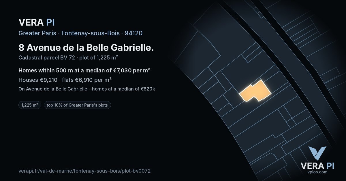8 Avenue de la Belle Gabrielle, Fontenay-sous-Bois at night – the plot lit, the parcels around coloured by the prices near them