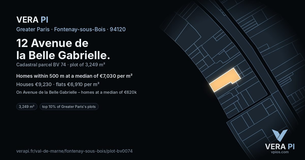 12 Avenue de la Belle Gabrielle, Fontenay-sous-Bois at night – the plot lit, the parcels around coloured by the prices near them
