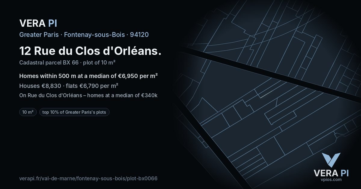 12 Rue du Clos d'Orléans, Fontenay-sous-Bois at night – the plot lit, the parcels around coloured by the prices near them