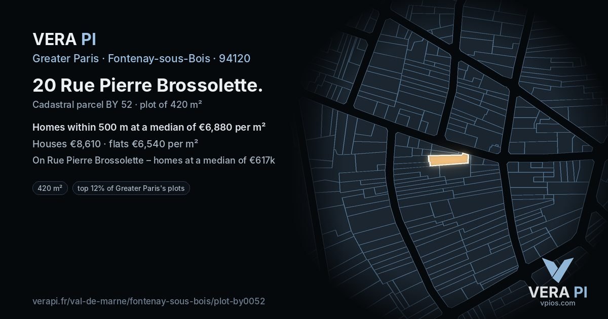 20 Rue Pierre Brossolette, Fontenay-sous-Bois at night – the plot lit, the parcels around coloured by the prices near them