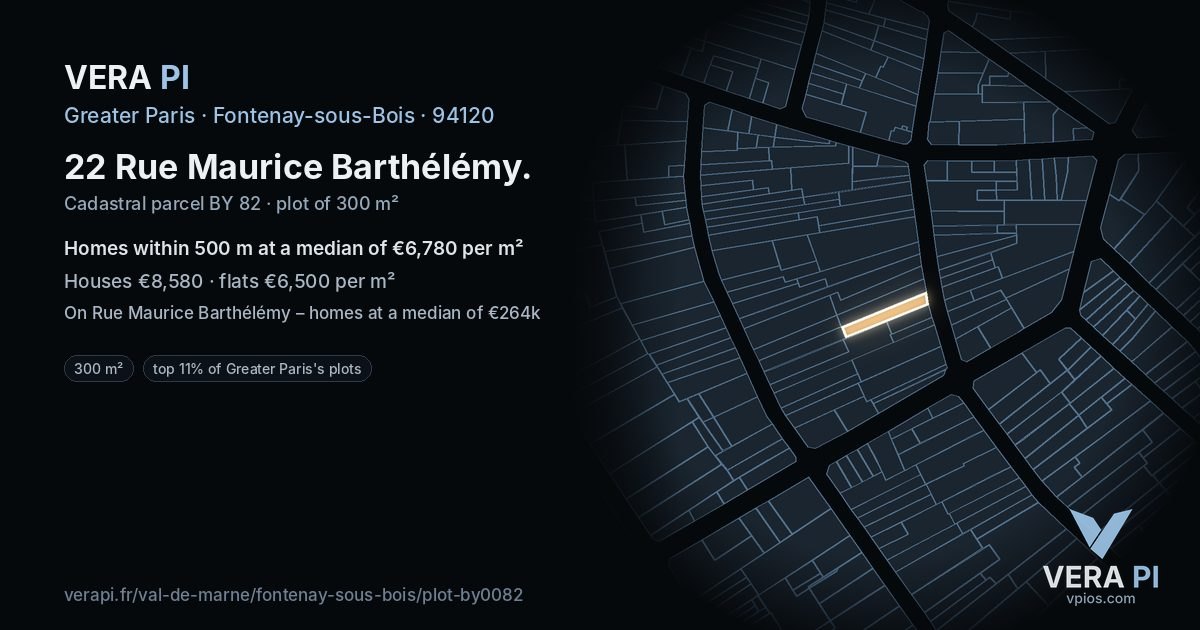 22 Rue Maurice Barthélémy, Fontenay-sous-Bois at night – the plot lit, the parcels around coloured by the prices near them