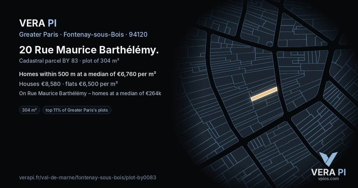 20 Rue Maurice Barthélémy, Fontenay-sous-Bois at night – the plot lit, the parcels around coloured by the prices near them