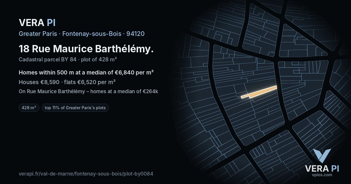 18 Rue Maurice Barthélémy, Fontenay-sous-Bois at night – the plot lit, the parcels around coloured by the prices near them