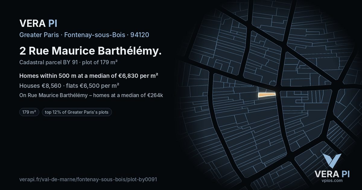 2 Rue Maurice Barthélémy, Fontenay-sous-Bois at night – the plot lit, the parcels around coloured by the prices near them