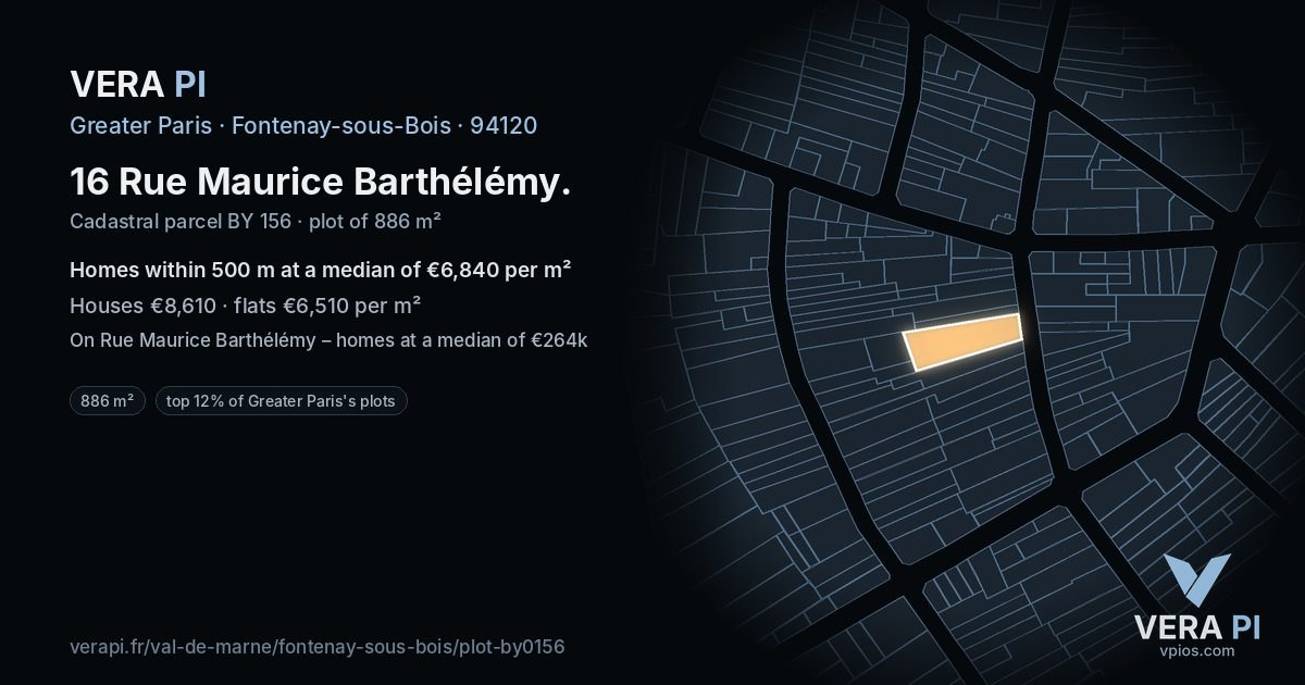 16 Rue Maurice Barthélémy, Fontenay-sous-Bois at night – the plot lit, the parcels around coloured by the prices near them