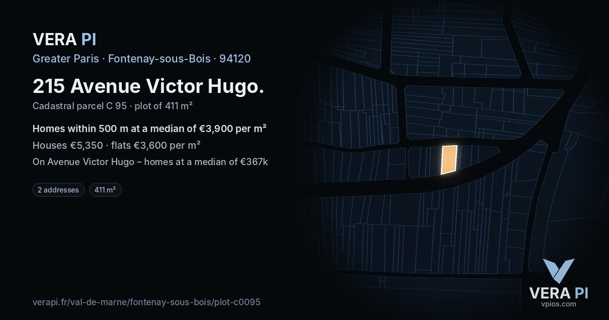 215 Avenue Victor Hugo, Fontenay-sous-Bois at night – the plot lit, the parcels around coloured by the prices near them