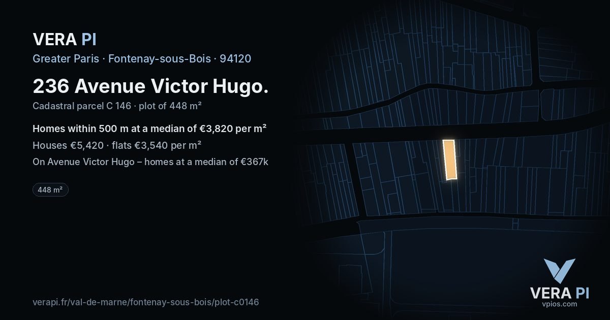 236 Avenue Victor Hugo, Fontenay-sous-Bois at night – the plot lit, the parcels around coloured by the prices near them