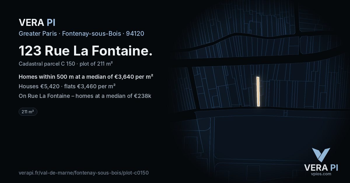 123 Rue La Fontaine, Fontenay-sous-Bois at night – the plot lit, the parcels around coloured by the prices near them