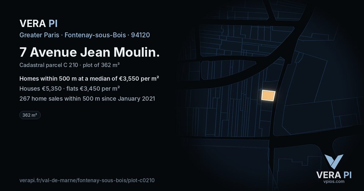 7 Avenue Jean Moulin, Fontenay-sous-Bois at night – the plot lit, the parcels around coloured by the prices near them