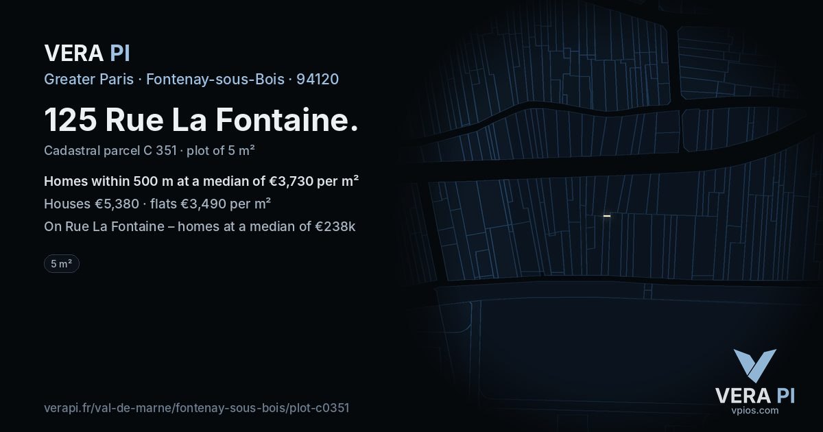 125 Rue La Fontaine, Fontenay-sous-Bois at night – the plot lit, the parcels around coloured by the prices near them