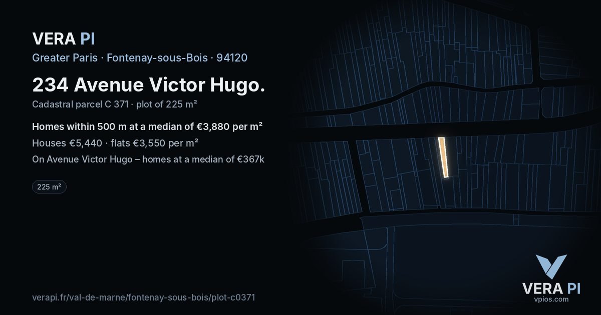 234 Avenue Victor Hugo, Fontenay-sous-Bois at night – the plot lit, the parcels around coloured by the prices near them