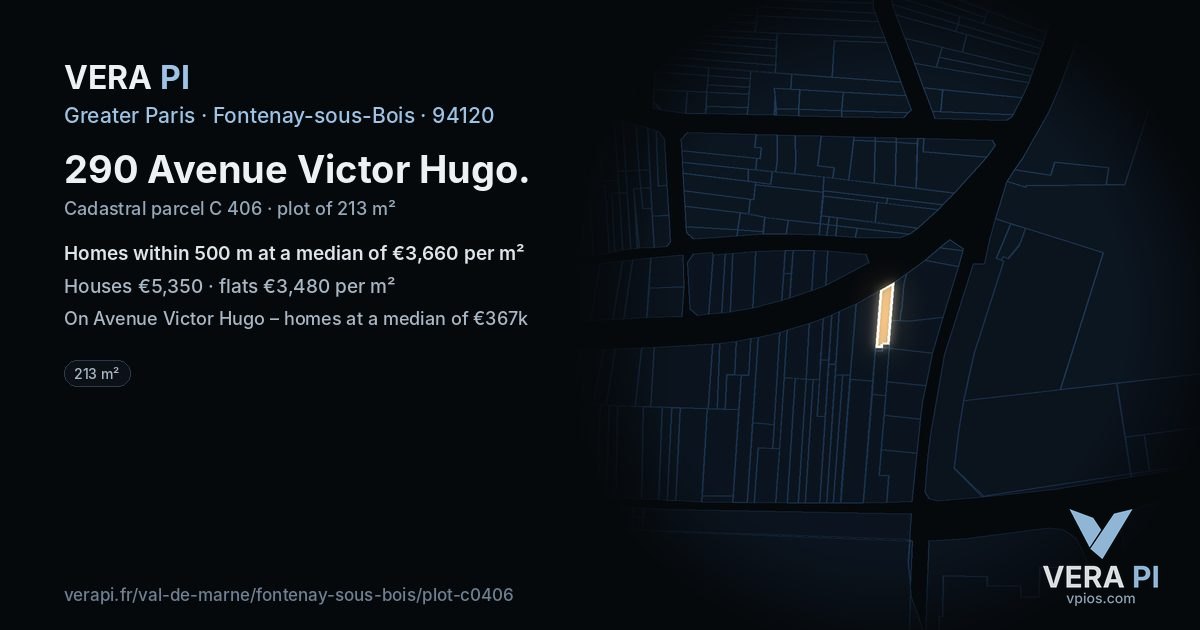 290 Avenue Victor Hugo, Fontenay-sous-Bois at night – the plot lit, the parcels around coloured by the prices near them