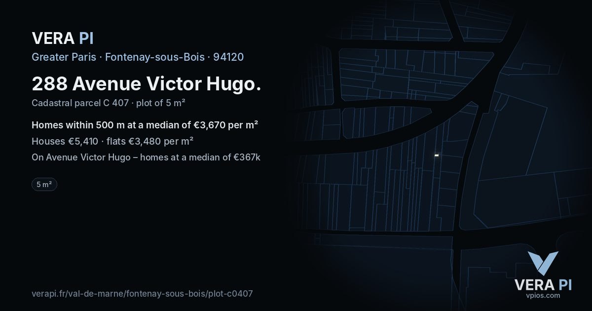 288 Avenue Victor Hugo, Fontenay-sous-Bois at night – the plot lit, the parcels around coloured by the prices near them