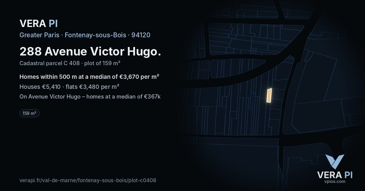288 Avenue Victor Hugo, Fontenay-sous-Bois at night – the plot lit, the parcels around coloured by the prices near them