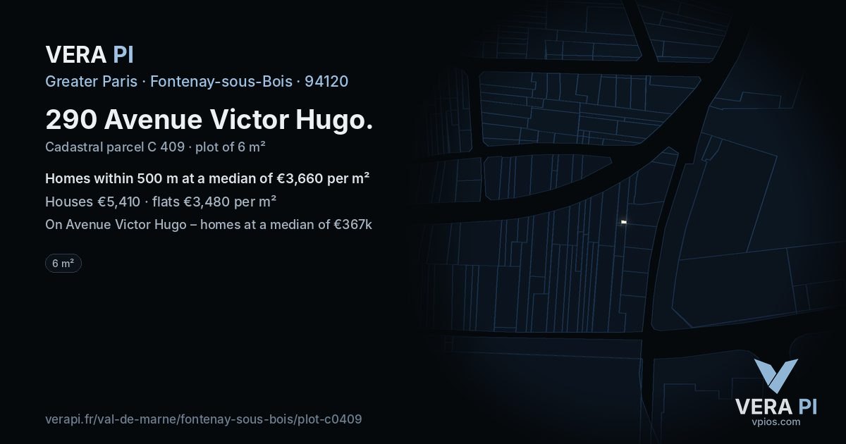 290 Avenue Victor Hugo, Fontenay-sous-Bois at night – the plot lit, the parcels around coloured by the prices near them