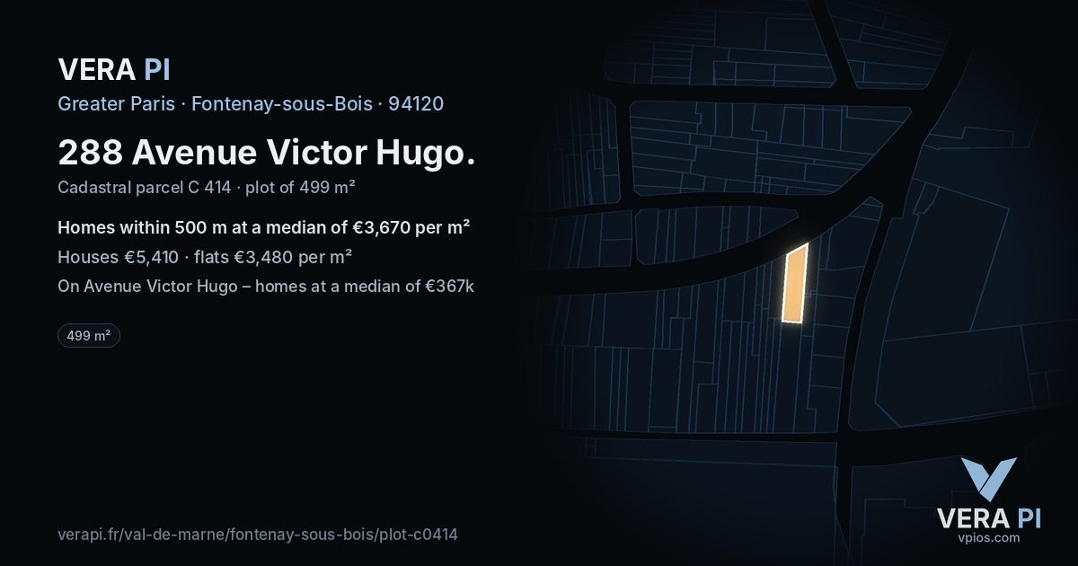 288 Avenue Victor Hugo, Fontenay-sous-Bois at night – the plot lit, the parcels around coloured by the prices near them