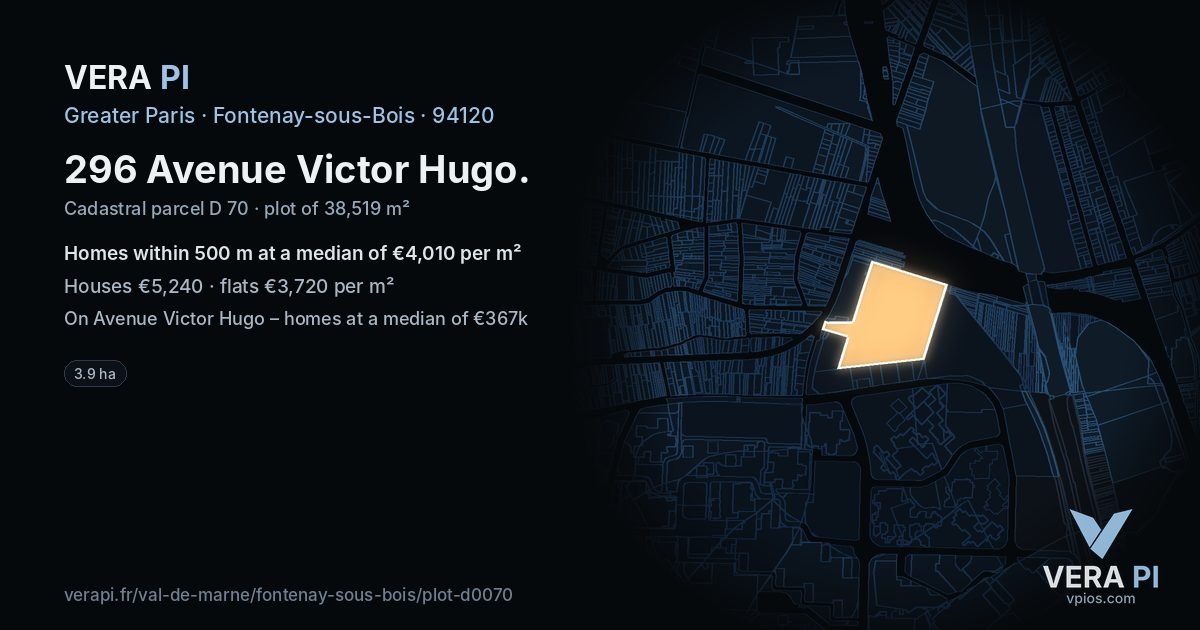 296 Avenue Victor Hugo, Fontenay-sous-Bois at night – the plot lit, the parcels around coloured by the prices near them