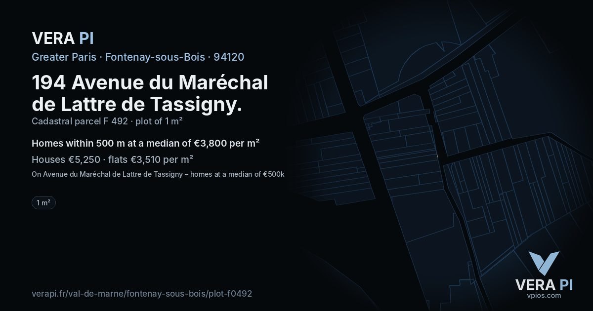 194 Avenue du Maréchal de Lattre de Tassigny, Fontenay-sous-Bois at night – the plot lit, the parcels around coloured by the prices near them