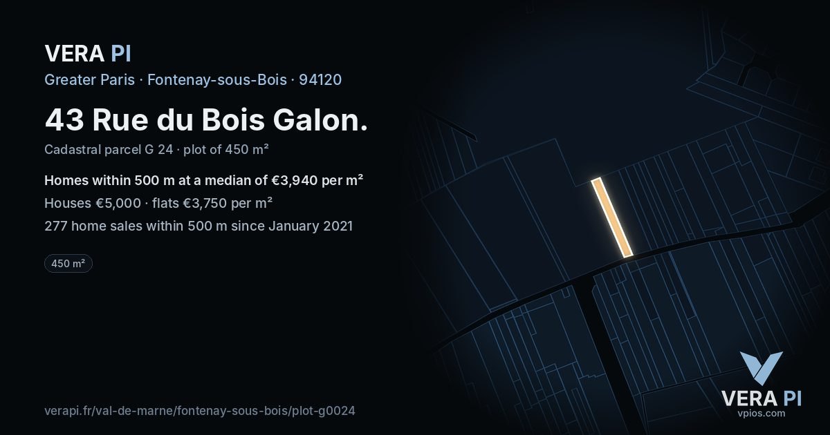 43 Rue du Bois Galon, Fontenay-sous-Bois at night – the plot lit, the parcels around coloured by the prices near them