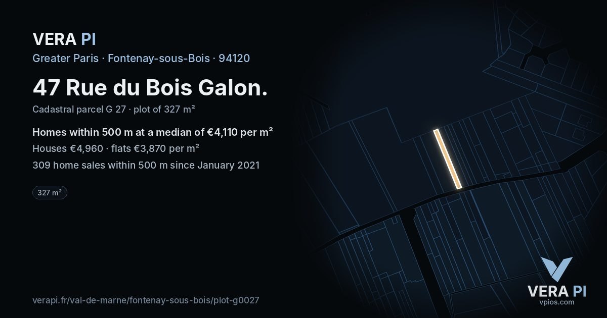 47 Rue du Bois Galon, Fontenay-sous-Bois at night – the plot lit, the parcels around coloured by the prices near them