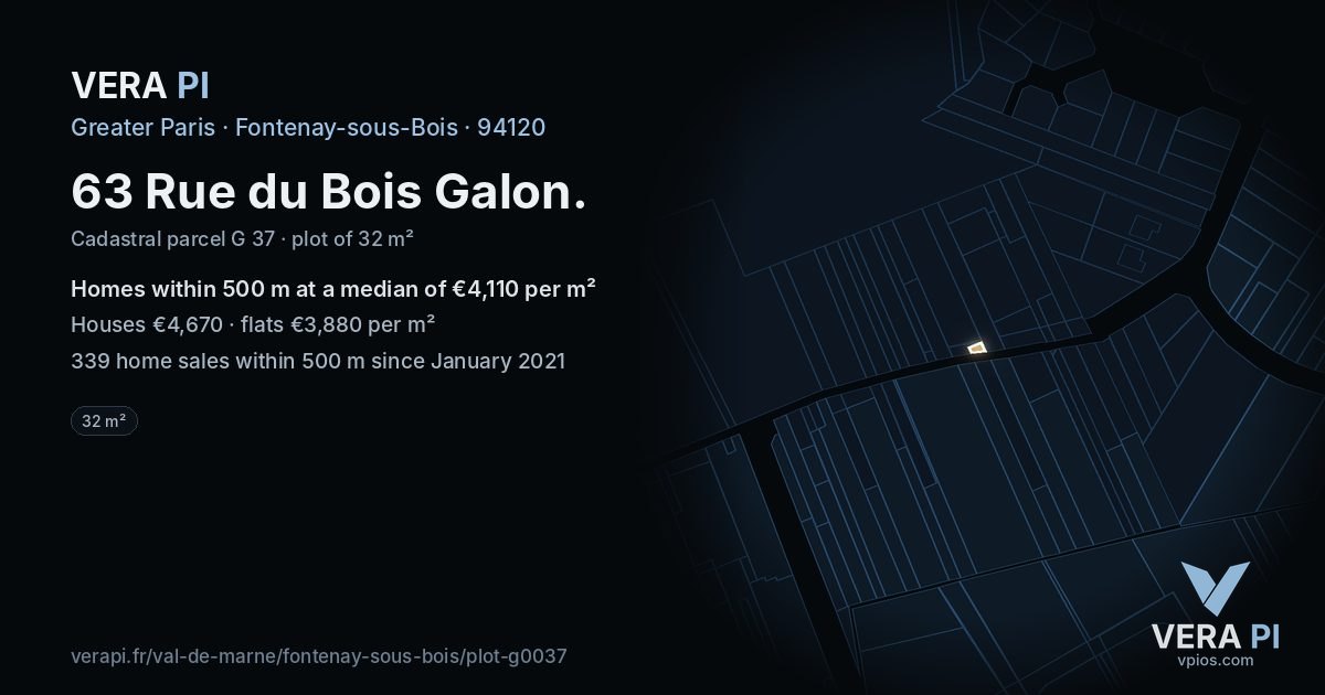 63 Rue du Bois Galon, Fontenay-sous-Bois at night – the plot lit, the parcels around coloured by the prices near them