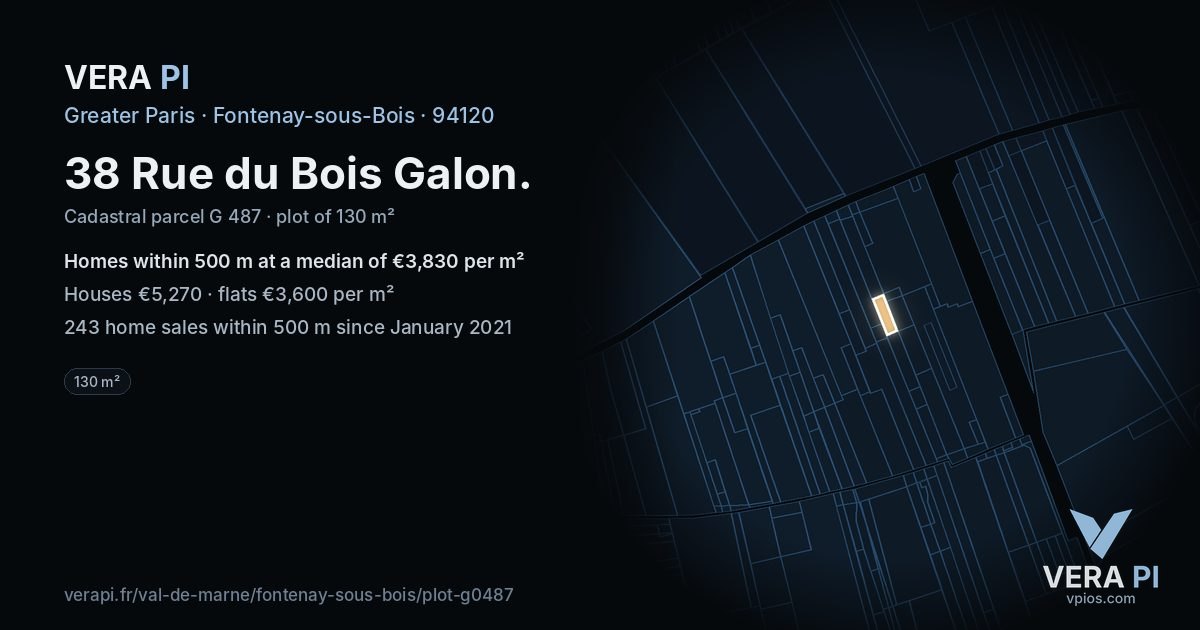 38 Rue du Bois Galon, Fontenay-sous-Bois at night – the plot lit, the parcels around coloured by the prices near them