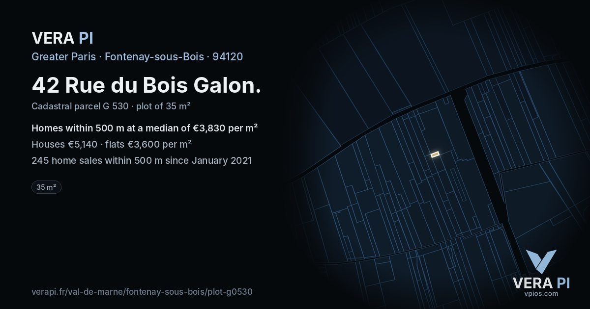 42 Rue du Bois Galon, Fontenay-sous-Bois at night – the plot lit, the parcels around coloured by the prices near them