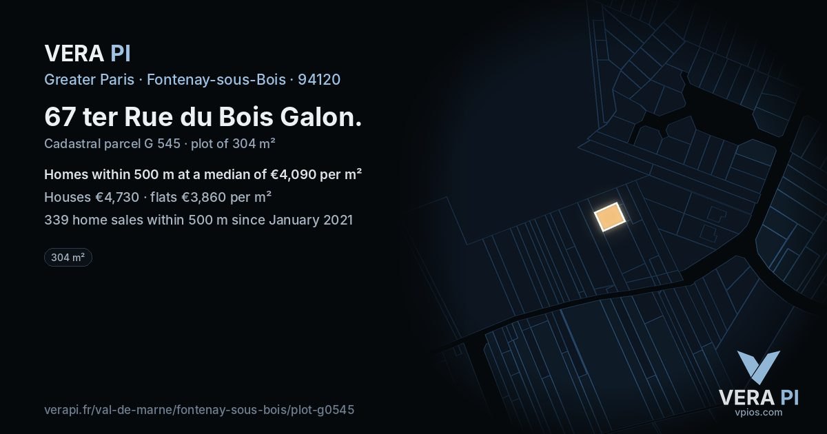 67 ter Rue du Bois Galon, Fontenay-sous-Bois at night – the plot lit, the parcels around coloured by the prices near them