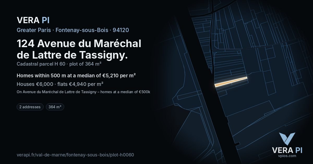 124 Avenue du Maréchal de Lattre de Tassigny, Fontenay-sous-Bois at night – the plot lit, the parcels around coloured by the prices near them