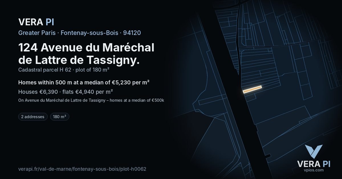 124 Avenue du Maréchal de Lattre de Tassigny, Fontenay-sous-Bois at night – the plot lit, the parcels around coloured by the prices near them