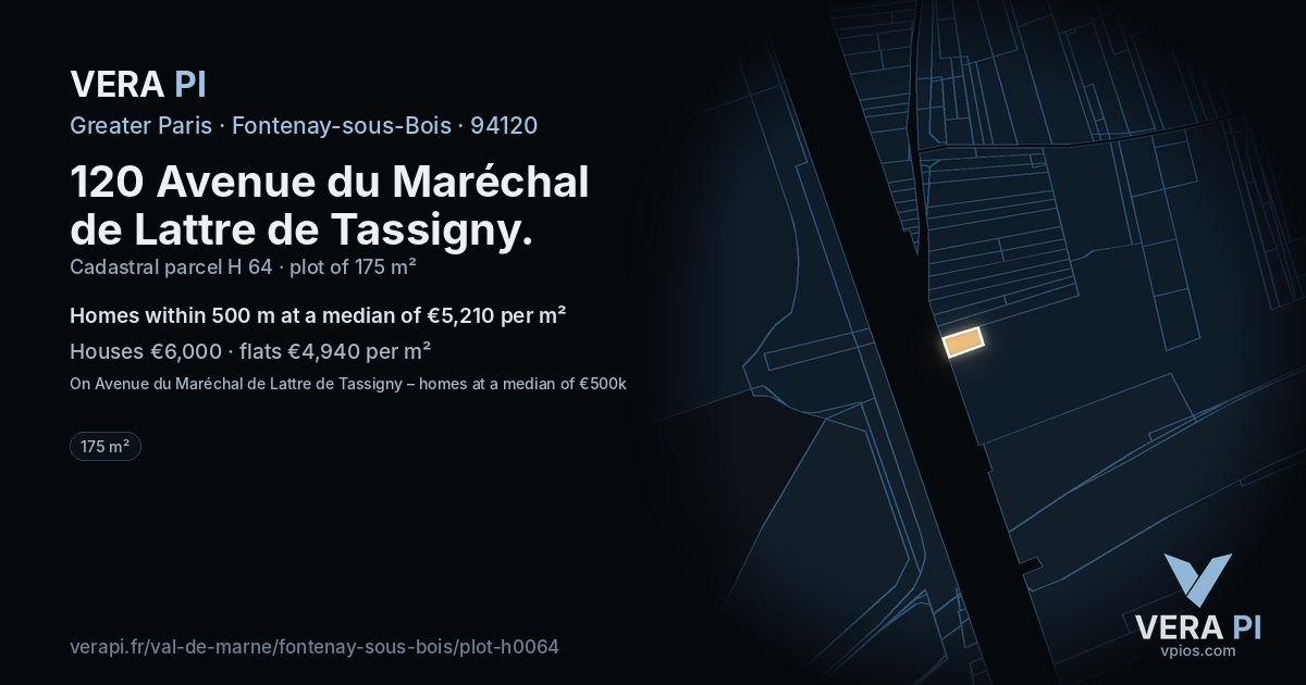 120 Avenue du Maréchal de Lattre de Tassigny, Fontenay-sous-Bois at night – the plot lit, the parcels around coloured by the prices near them