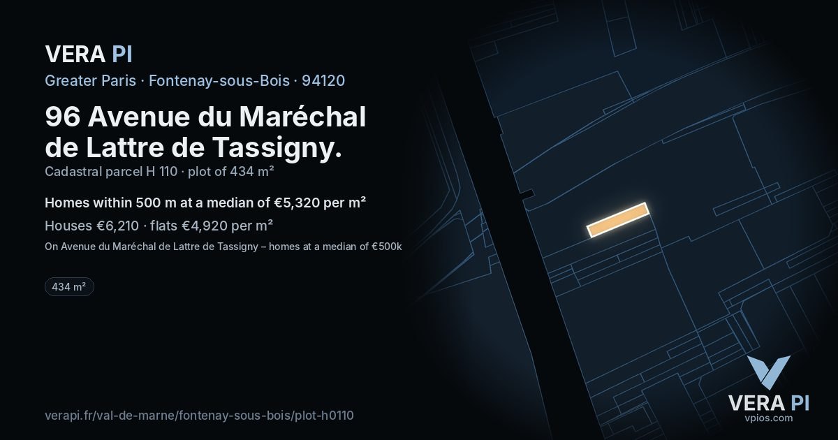 96 Avenue du Maréchal de Lattre de Tassigny, Fontenay-sous-Bois at night – the plot lit, the parcels around coloured by the prices near them