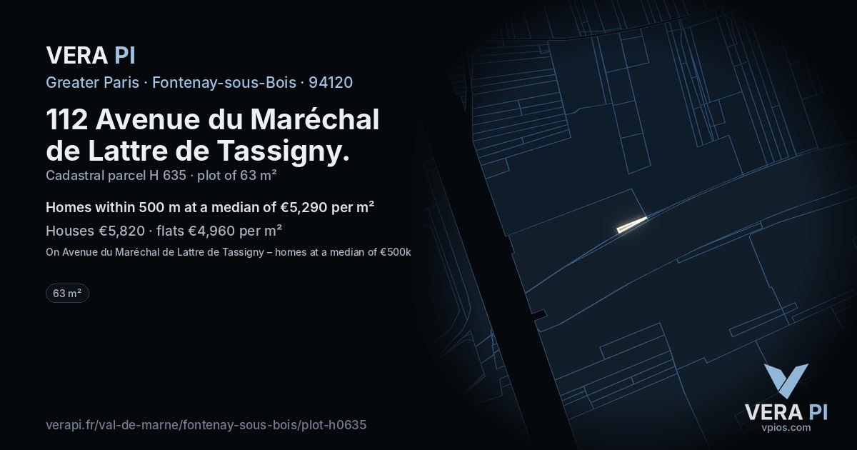 112 Avenue du Maréchal de Lattre de Tassigny, Fontenay-sous-Bois at night – the plot lit, the parcels around coloured by the prices near them