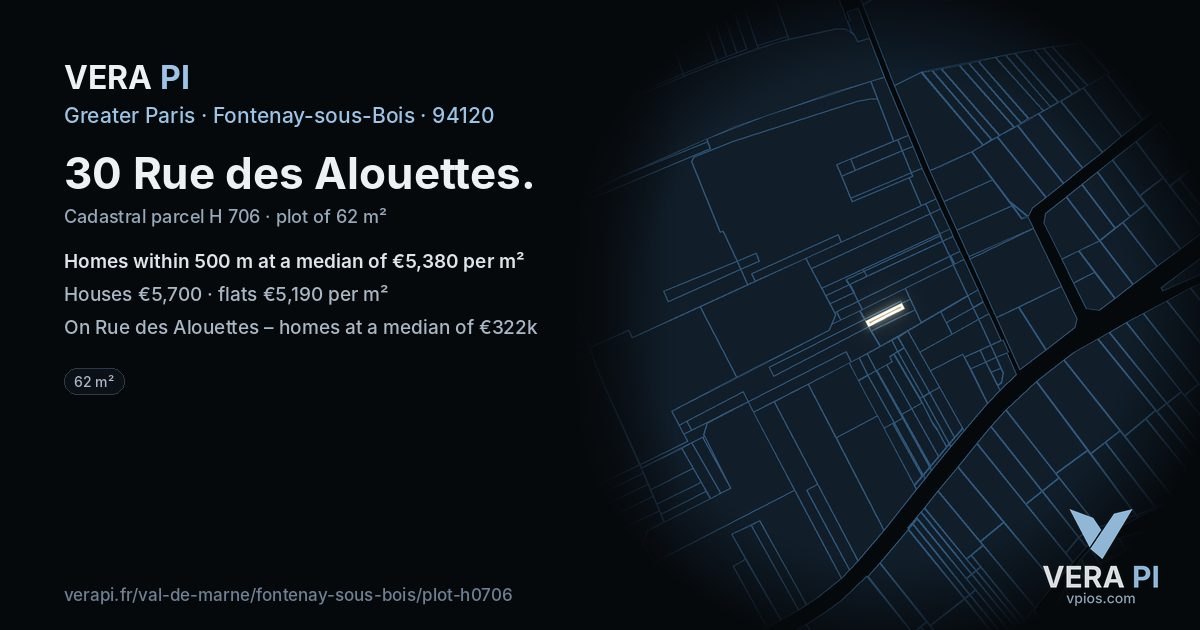 30 Rue des Alouettes, Fontenay-sous-Bois at night – the plot lit, the parcels around coloured by the prices near them