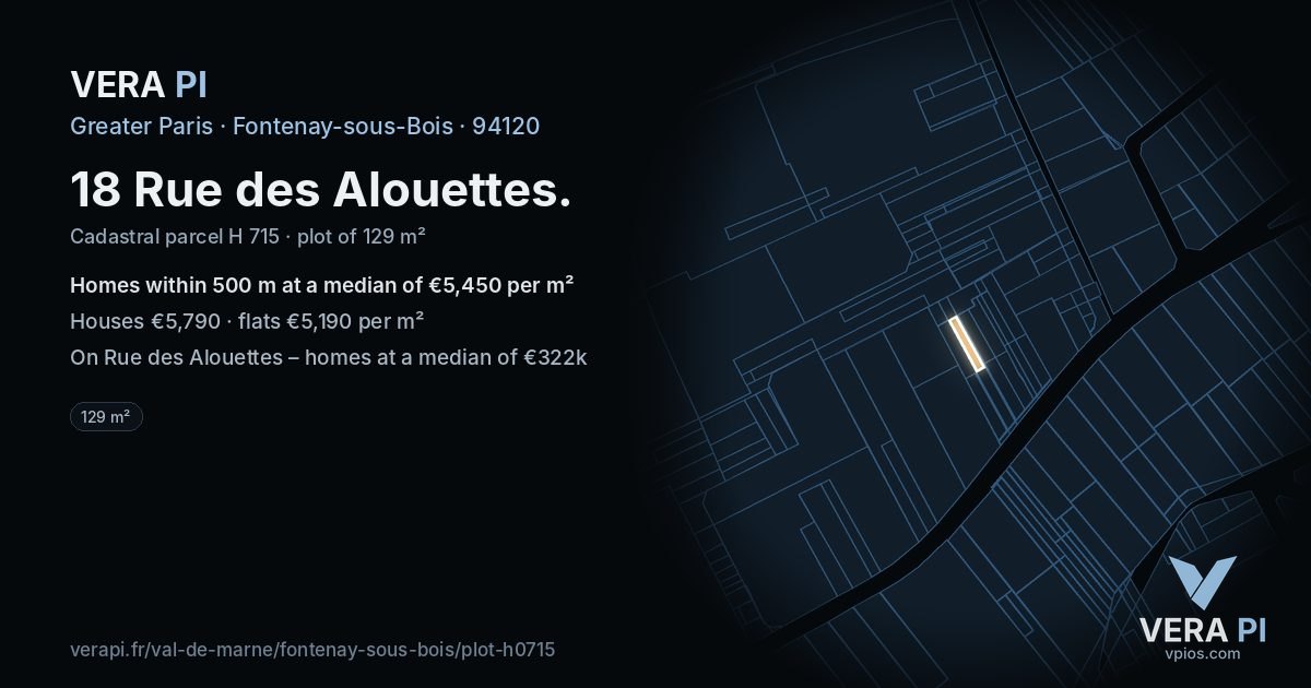 18 Rue des Alouettes, Fontenay-sous-Bois at night – the plot lit, the parcels around coloured by the prices near them
