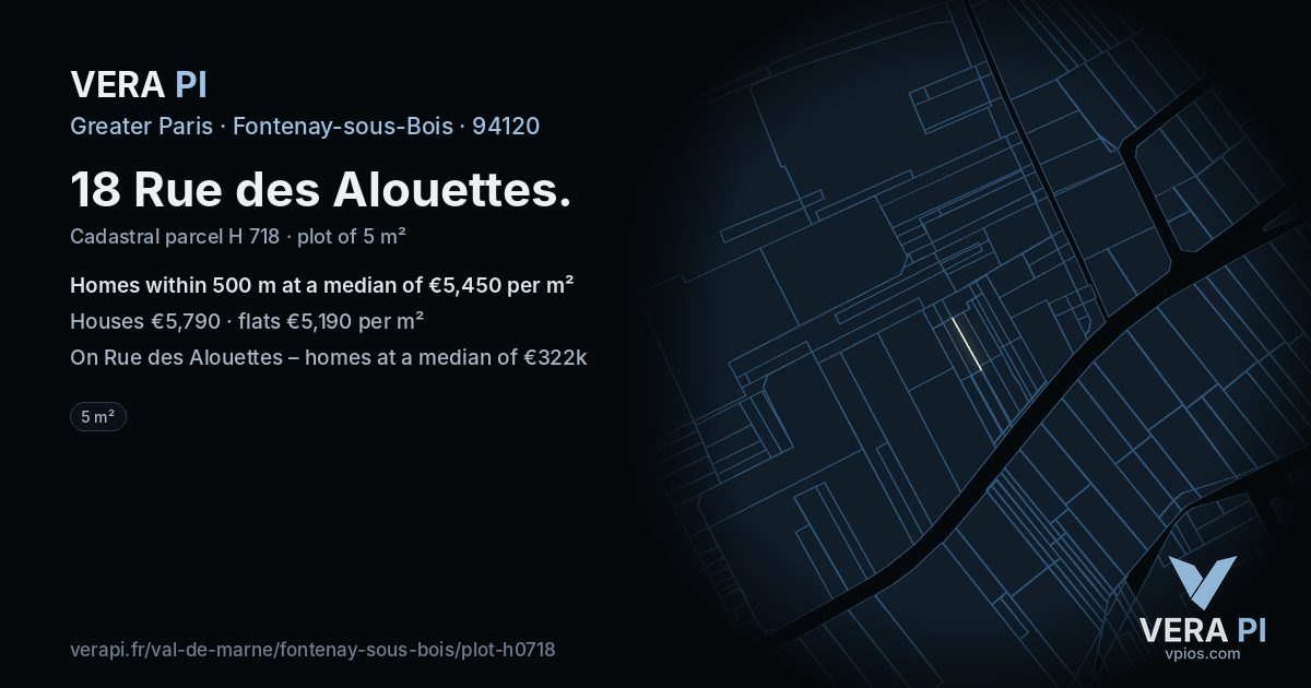 18 Rue des Alouettes, Fontenay-sous-Bois at night – the plot lit, the parcels around coloured by the prices near them