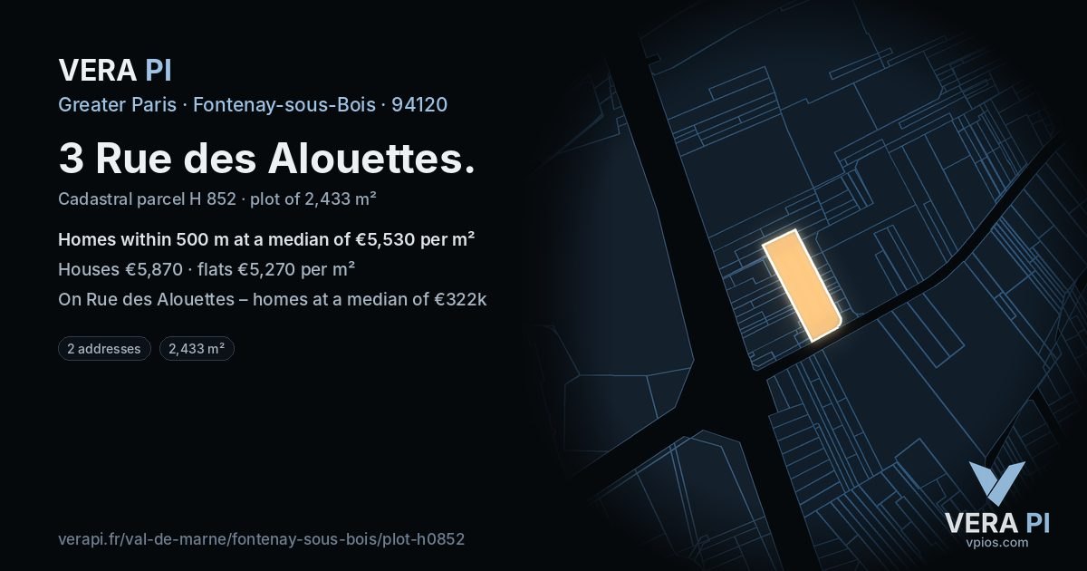 3 Rue des Alouettes, Fontenay-sous-Bois at night – the plot lit, the parcels around coloured by the prices near them