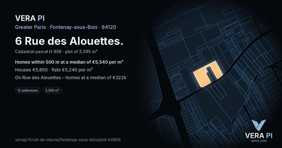 6 Rue des Alouettes, Fontenay-sous-Bois at night – the plot lit, the parcels around coloured by the prices near them
