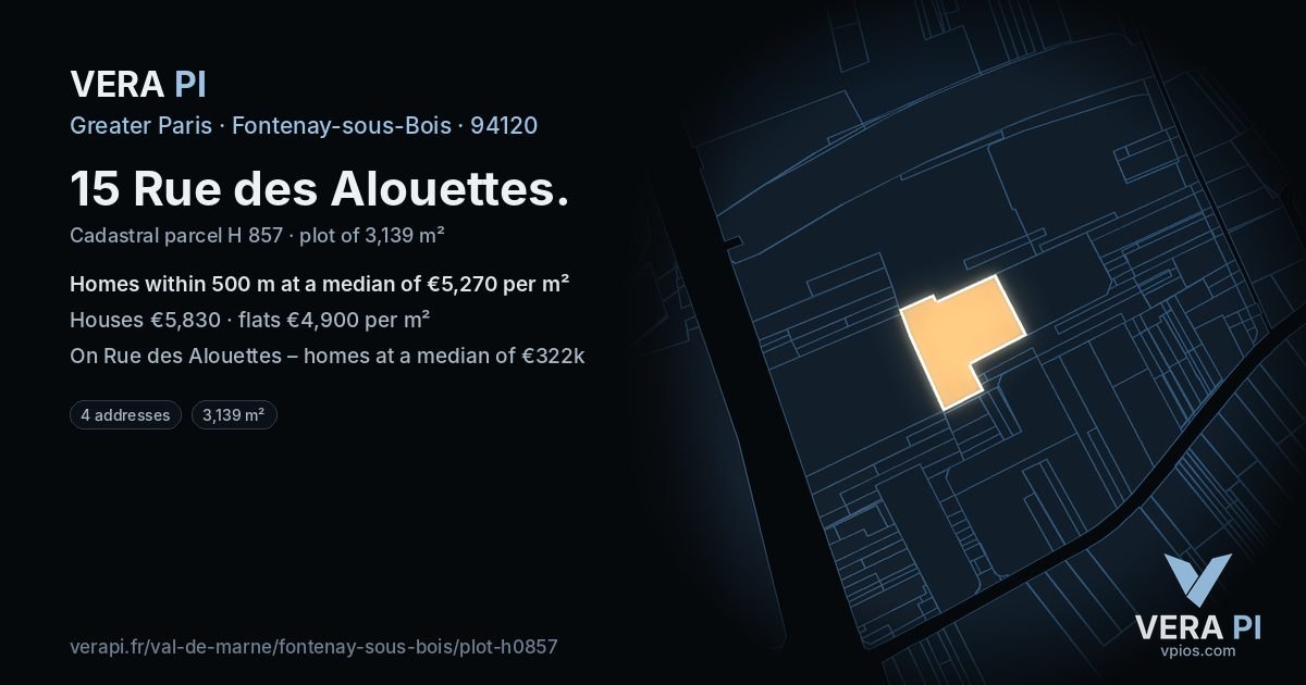 15 Rue des Alouettes, Fontenay-sous-Bois at night – the plot lit, the parcels around coloured by the prices near them