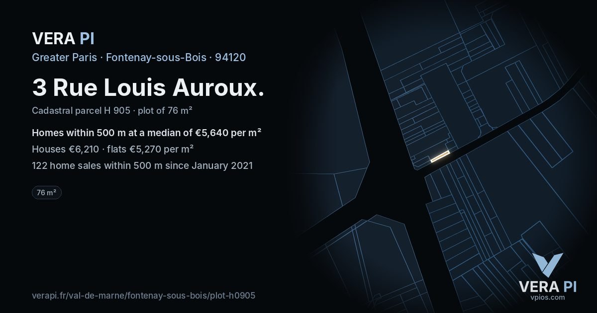 3 Rue Louis Auroux, Fontenay-sous-Bois at night – the plot lit, the parcels around coloured by the prices near them