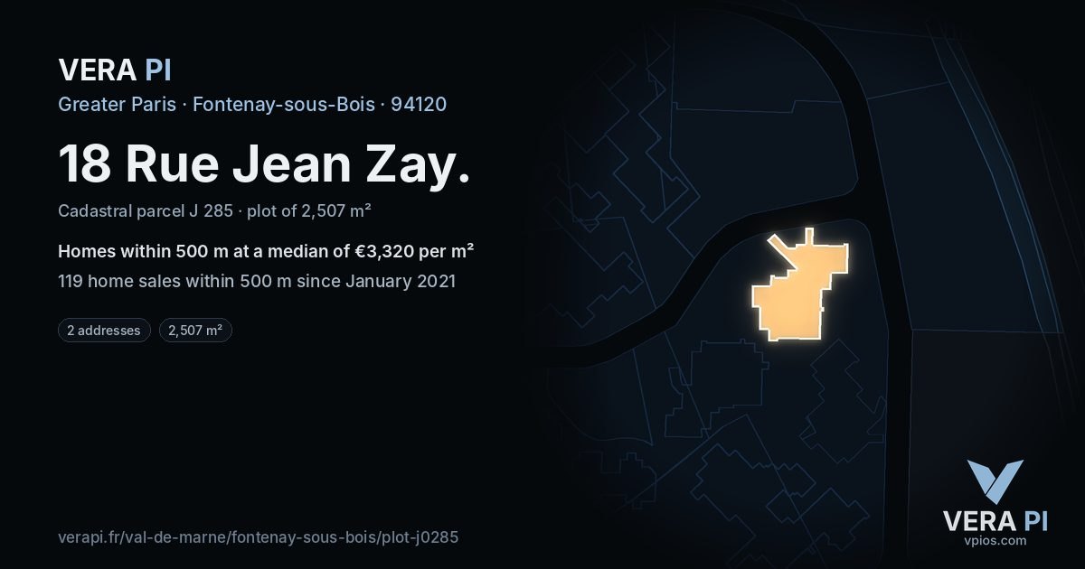 18 Rue Jean Zay, Fontenay-sous-Bois at night – the plot lit, the parcels around coloured by the prices near them